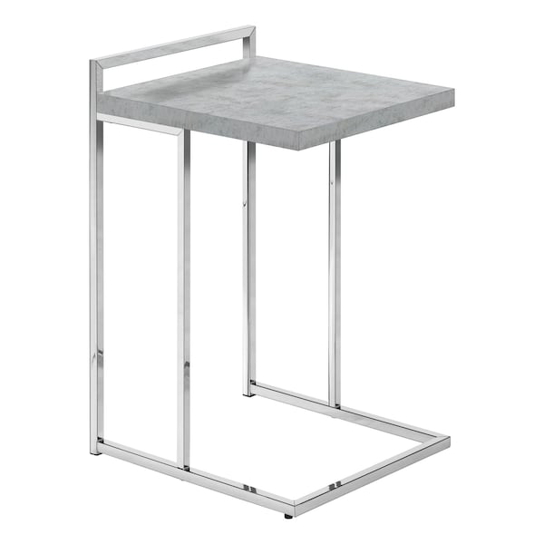 Accent Table, C-shaped, End, Side, Snack, Living Room, Bedroom, Metal, Laminate, Grey, Chrome